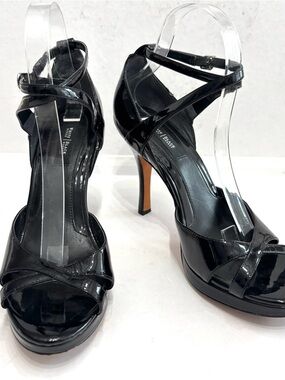 White House Black Market Black Patent Strappy Platform Heels